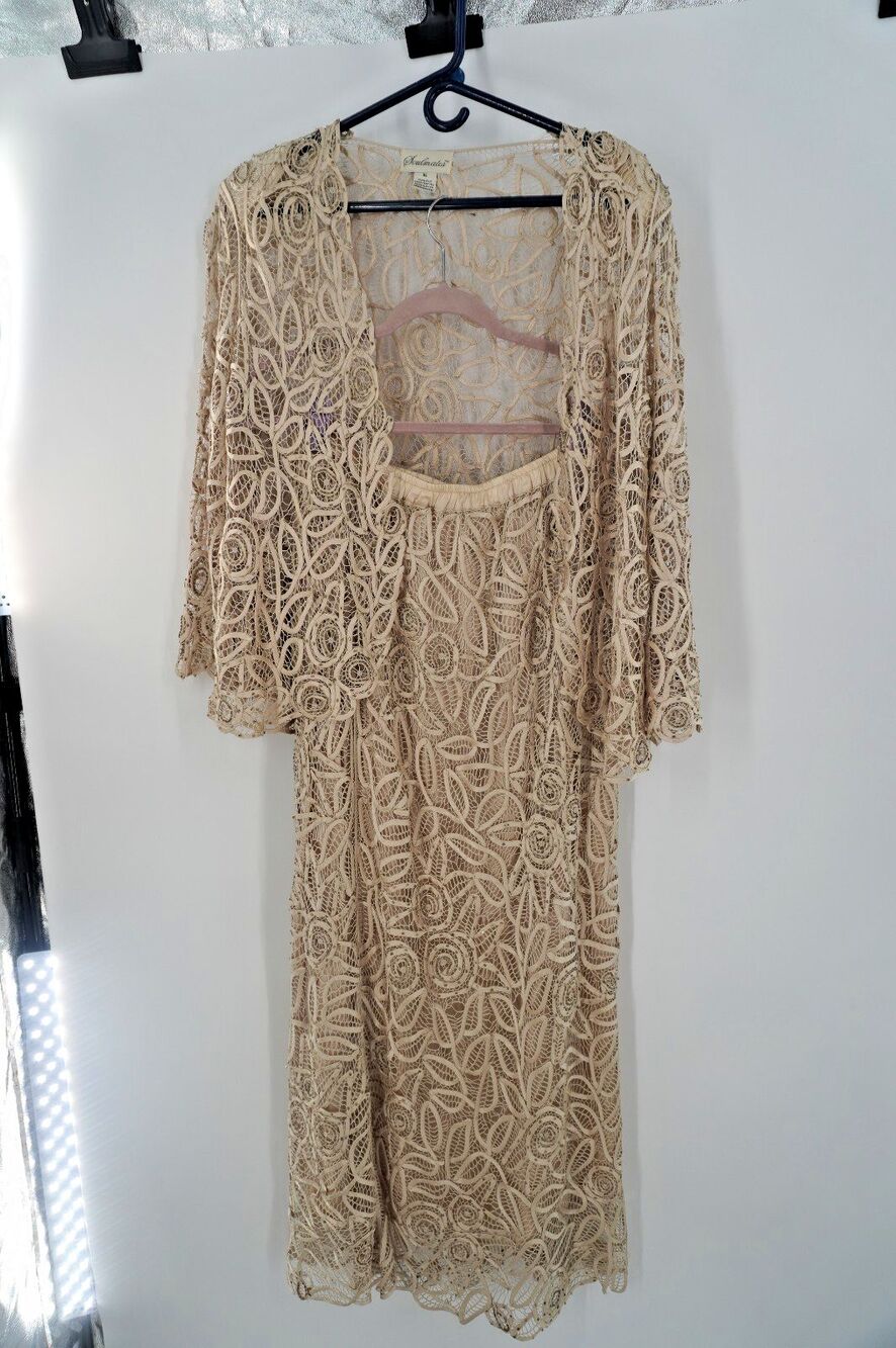 Soulmates 2 Piece Hand Drafted Lace Skirt Set Champagne Mother OfBride Sz XL NWT